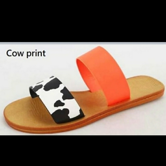 Strappy Sandal With Cow Print & Orange Strap - Picture 2 of 4